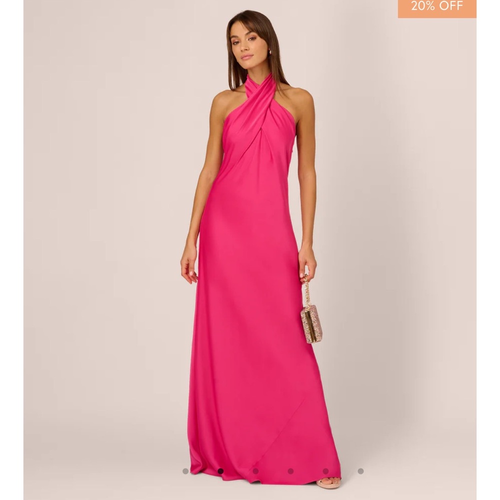 ADRIANNA PAPELL STRETCH SATIN MERMAID GOWN
HALTER NECKLINE HOT PINK NWT size 10